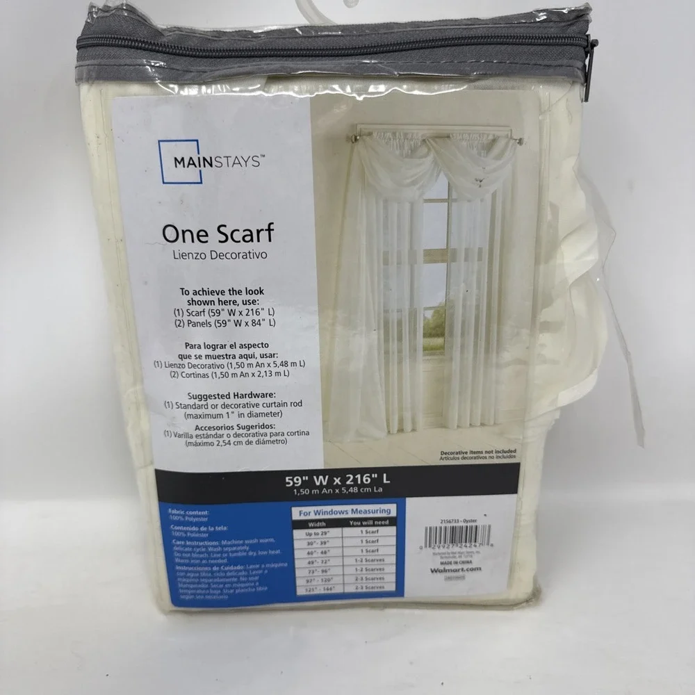 Mainstays Window Treatment One Sheer Scarf Marjorie Oyster Cream 59x216 Inch